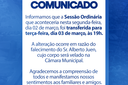 Informativo – Alteração na Data da Sessão Ordinária