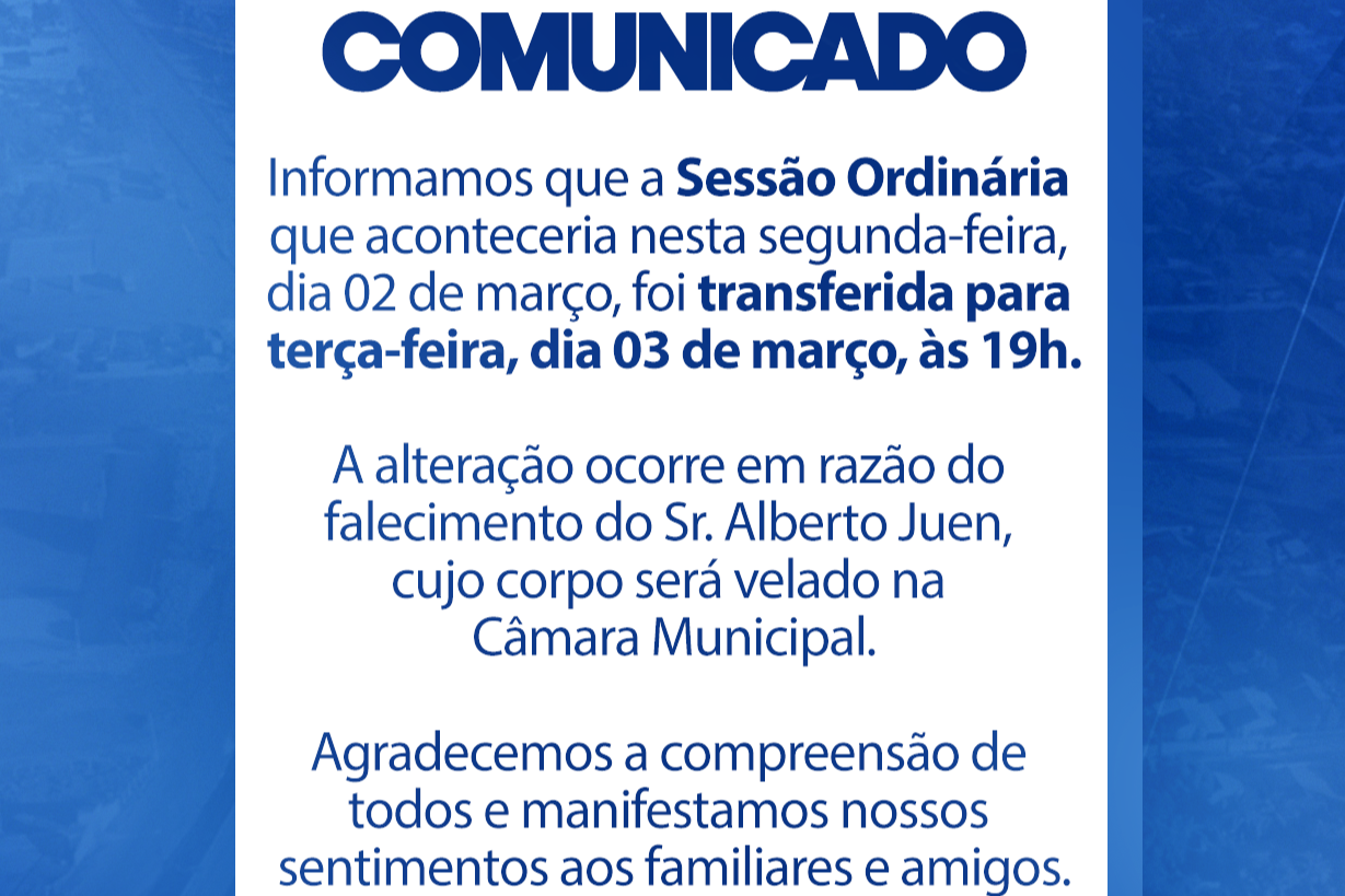 Informativo – Alteração na Data da Sessão Ordinária