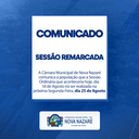 Sessão Ordinária é remarcada para o dia 25 de agosto